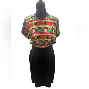 Vintage 80s Rickie Freeman For Teri Jon 100% Silk Pencil Dress Size 14